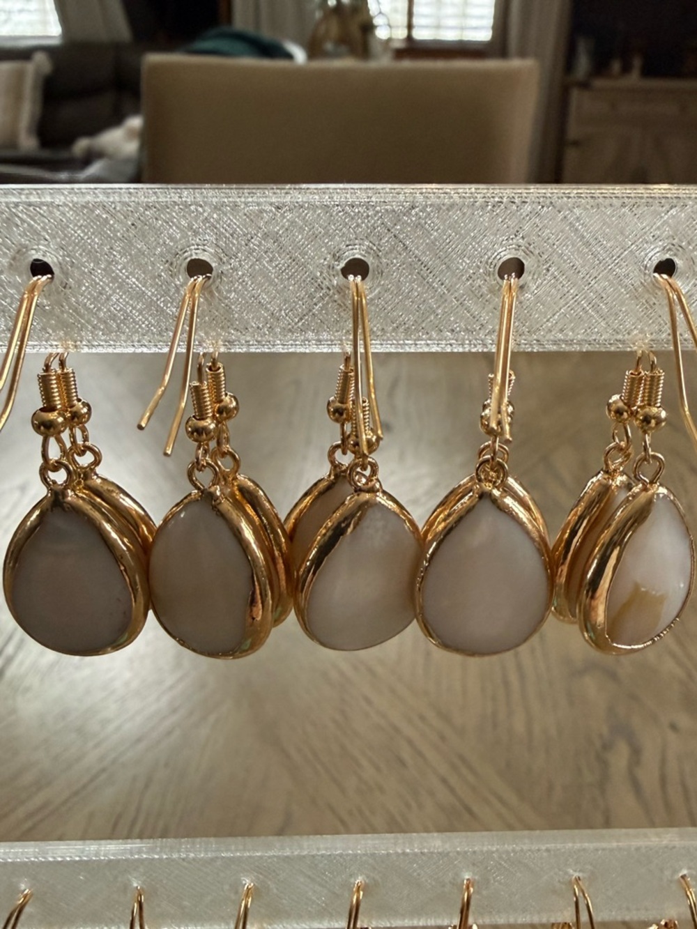 2 pair of Natural Shell Freshwater Teardrop Gold tone earrings, hypoallergenic